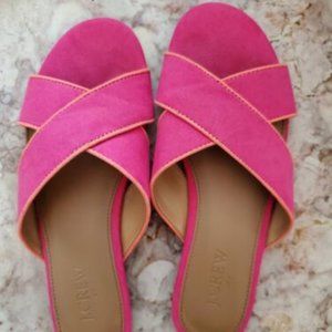 J Crew Women's Size 5.5 Pink Microsuede criss cross slide sandals